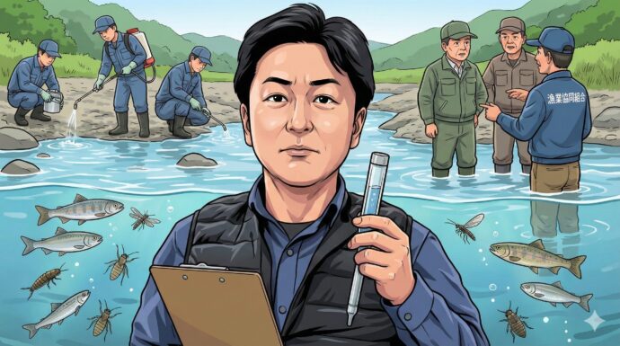 ブユを減らすために、専門の業者さんが、川の中にいる幼虫を退治する薬(成長を止める薬や、特定の菌を使った薬など)を入れる方法があります。 でも、川には魚や他の水生昆虫もたくさん住んでいます。薬を使うときは、そういった他の生き物への影響も考えたり、漁業協同組合(ぎょぎょうきょうどうくみあい)の人たちに許可をもらったりする必要がある、難しい作業なんです。